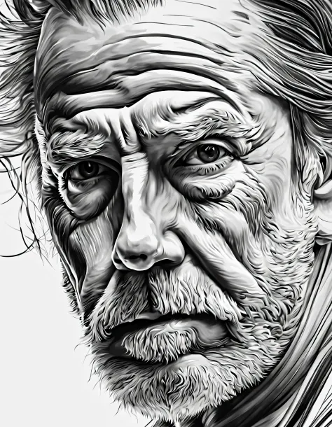 beautiful line art， (david head portrait close-up） , line art, black and white painting, abstract,  hyper hd, tmasterpiece, high...