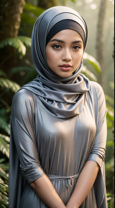 RAW, Best quality, high resolution, masterpiece: 1.3), Beautiful Malay woman in hijab (iu:0.8),looking at viewert，Portrait photo...