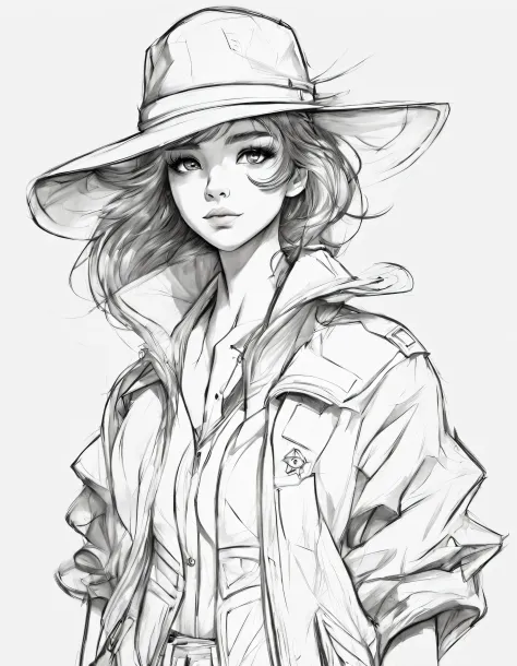 character concept design, line art，Clothing model，High-quality illustrations，meticuloso，pencil drawing，pen painting，