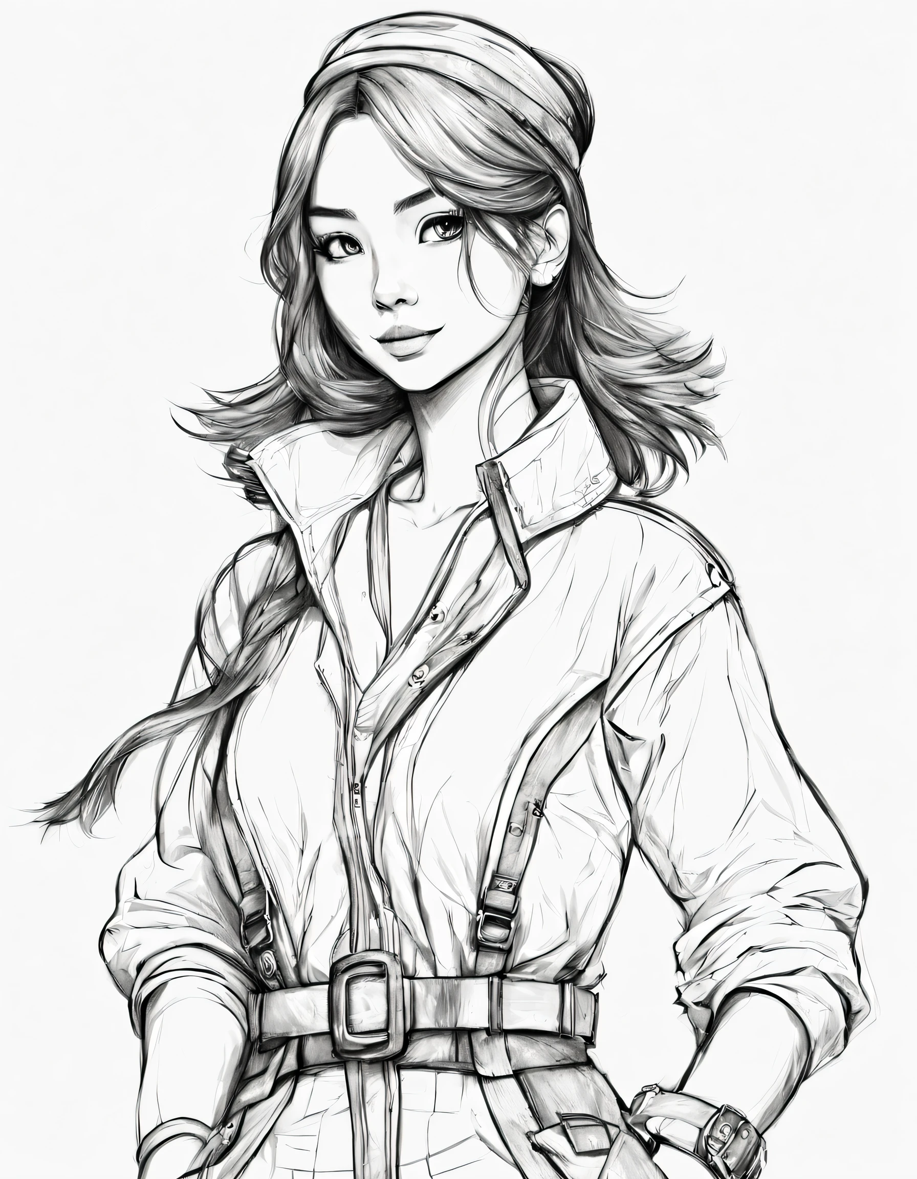 character concept design, line art，Clothing model，High-quality illustrationeticuloso，pencil drawing，pen painting，