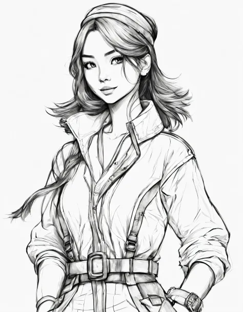 character concept design, line art，Clothing model，High-quality illustrations，meticuloso，pencil drawing，pen painting，