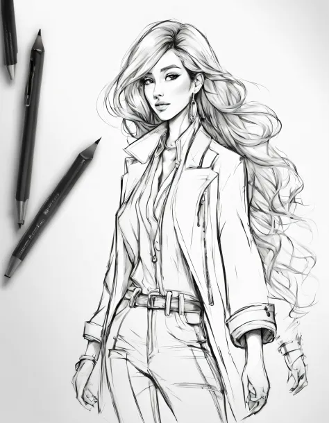 character concept design, line art，Fashion design sketch，High quality illustrationtiz，meticuloso，pencil drawing，pen painting，