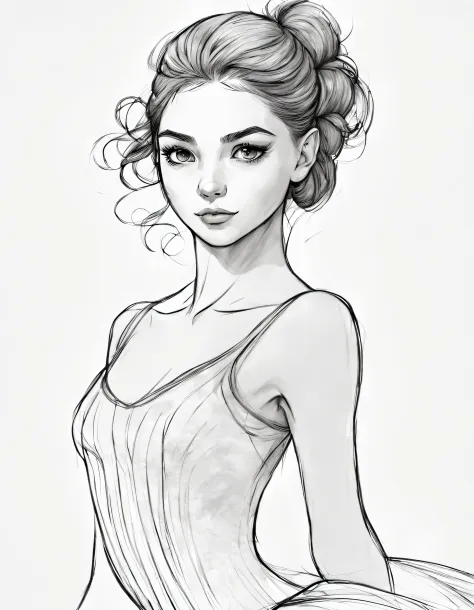 character concept design, line art，Ballet Girl，High-quality illustrations，meticuloso，pencil drawing，pen painting，