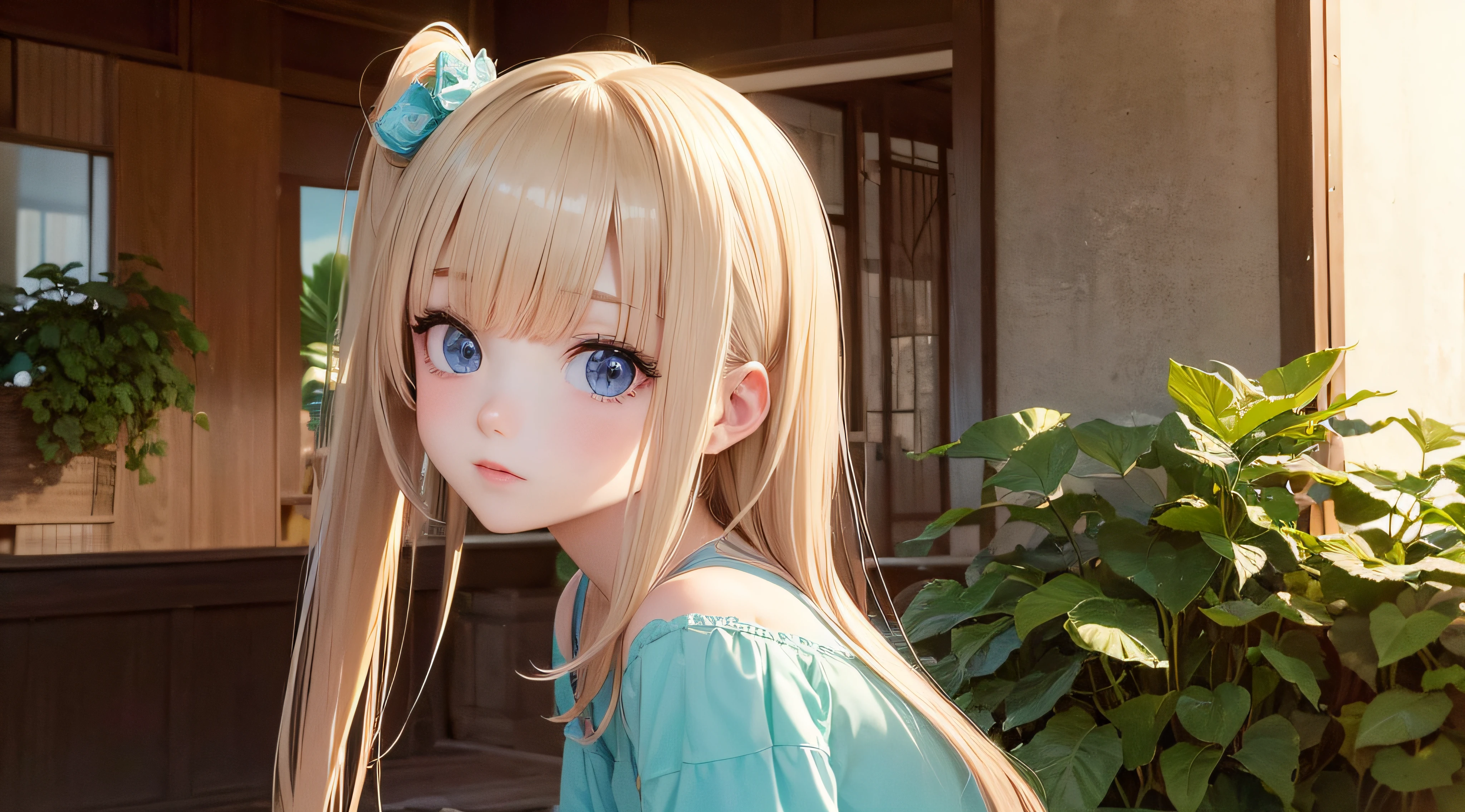 Anime girl with long blonde hair and blue eyes posing for a picture -  SeaArt AI