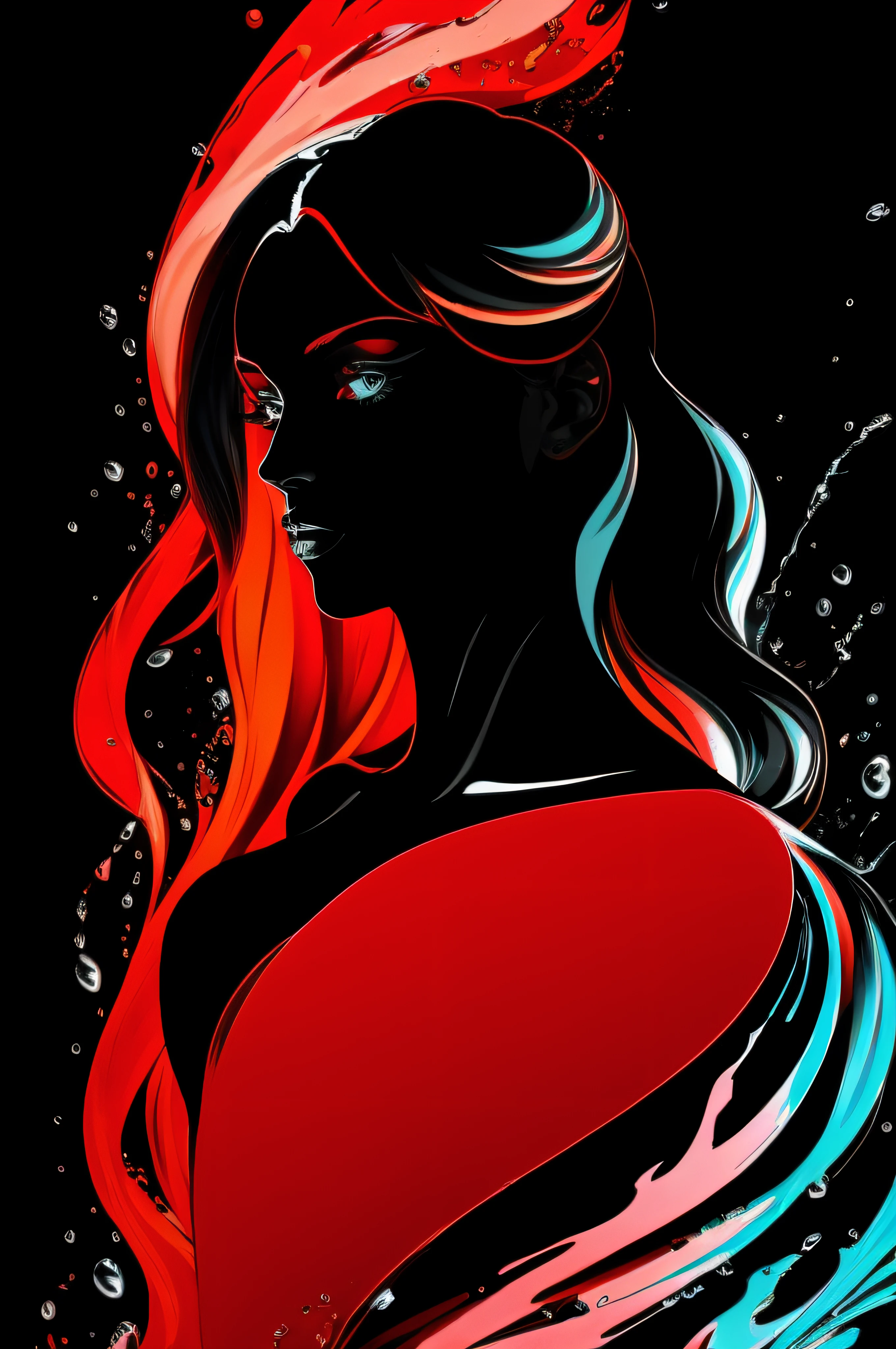 a fine color ink lineart sketching of a woman silhouette with a glossy shiny outline vibrant colors (reflective volumetric) splash,  colorful, best quality, elegant, sharp clear art,
black background