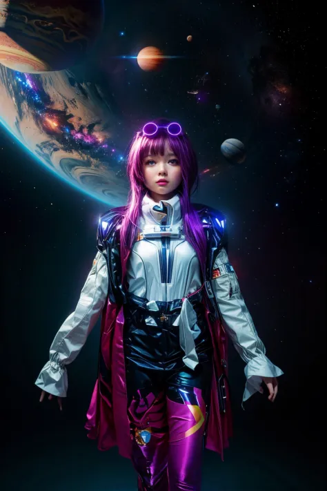 girl in outer space, galaxy, planet