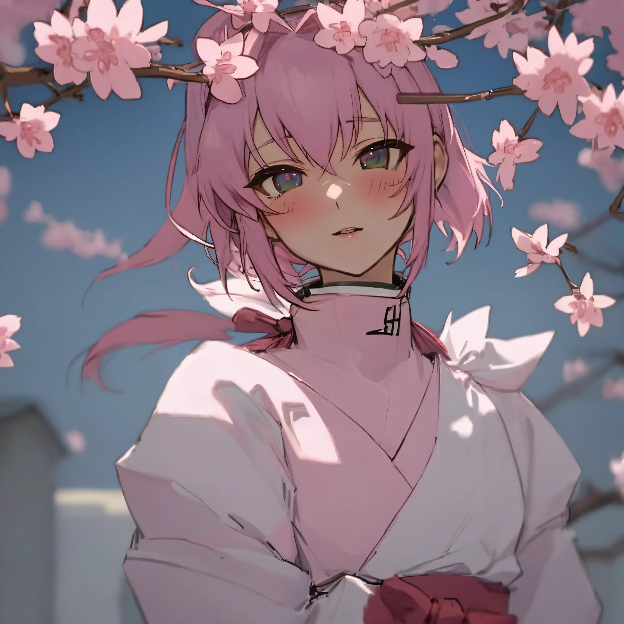 Anime girl with pink hair and a white shirt under a tree - SeaArt AI