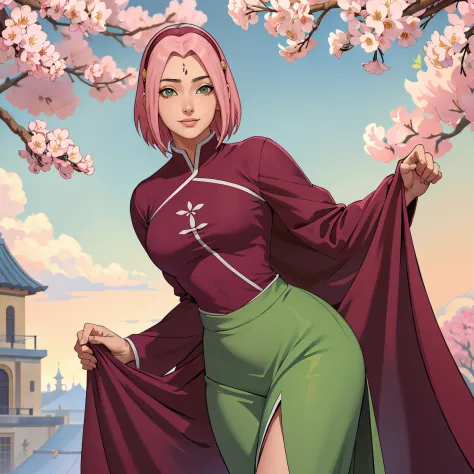 (((traje formal))), obra maestra， la mejor calidad en el mejor de los casos， 1girll， sakura haruno， senos grandes，vestimenta fue...