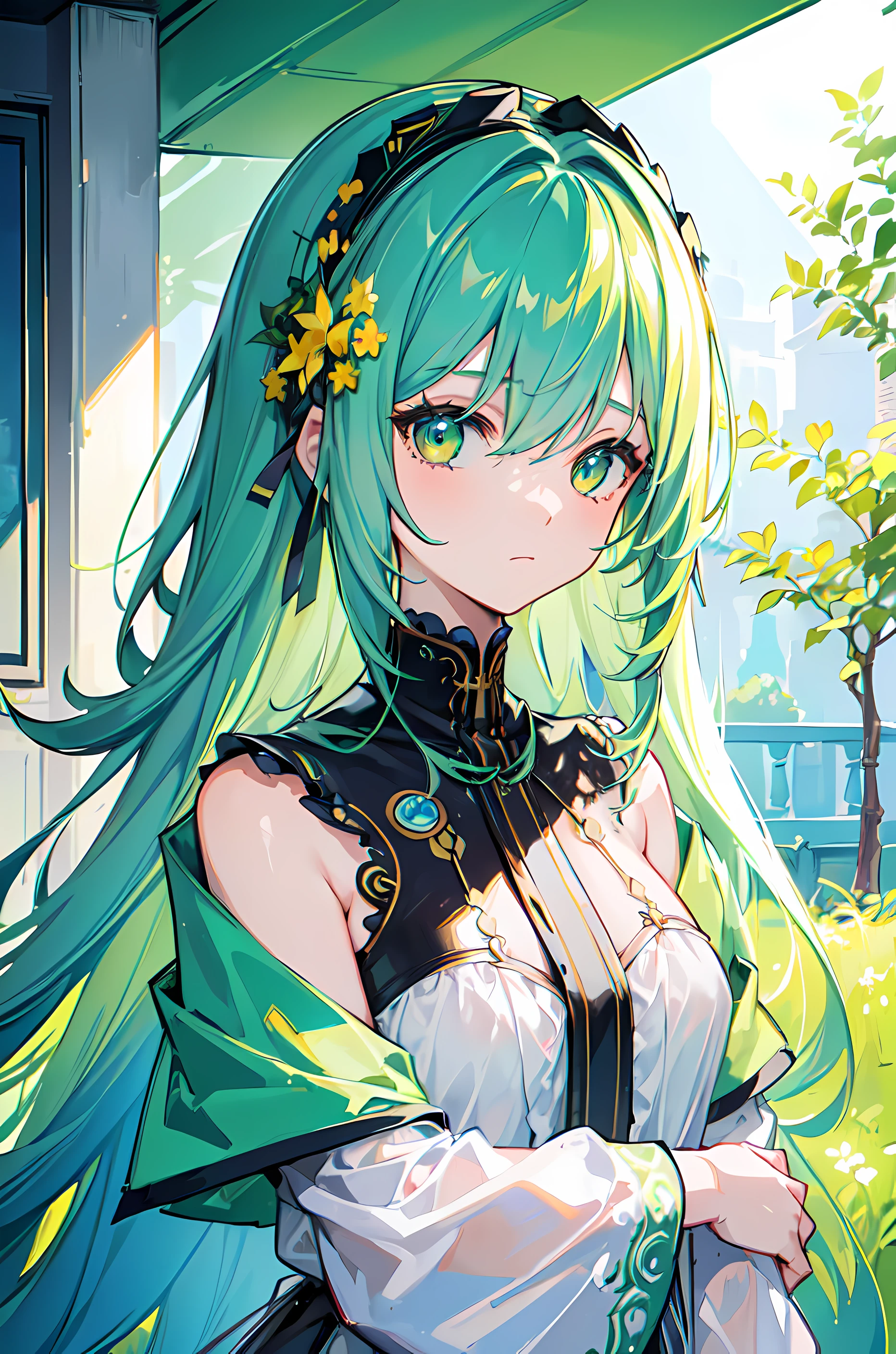(Masterpiece, Top Quality, Best Quality, official arts, beautiful and aesthetic:1.2), (1girl:1.3), (s fractal art:1.3), lime green hair, long hair,