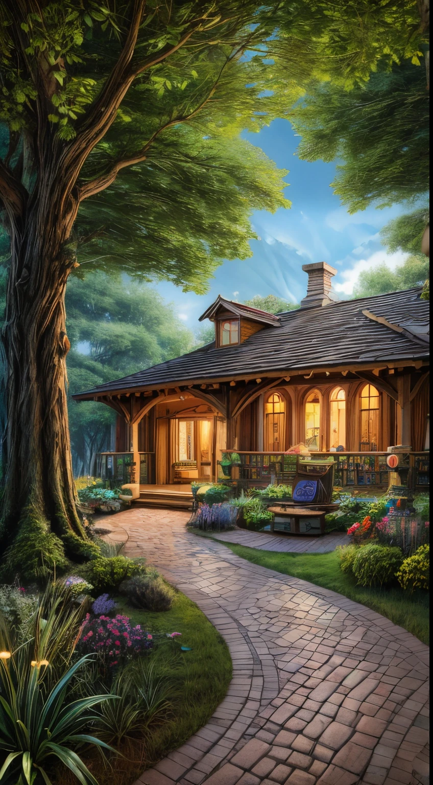 a cute mushroom house in a cartoon style, bright and colorful, with vivid details, a perfect blend of fantasy and reality, showcasing the beauty and magic of nature, filled with vibrant flowers and foliage, surrounded by trees and greenery, a welcoming pathway leading up to the entrance, adorable windows with cute mushroom shapes, a cozy and inviting atmosphere, a home for magical creatures, such as fairies and woodland creatures, a whimsical and imaginative design, with unique architectural elements, like a curved roof and swirling patterns, the house exudes warmth and charm, a place of happiness and joy, where dreams come true, glowing softly at night with enchanting lights, creating a magical ambiance, a masterpiece of art, crafted with love and creativity, capturing the essence of childhood and wonder, an escape to a world of imagination and happiness, offering a sense of tranquility and peace. (best quality,4k,8k,highres,masterpiece:1.2),ultra-detailed,(realistic,photorealistic,photo-realistic:1.37),HDR,UHD,studio lighting,ultra-fine painting,sharp focus,physically-based rendering,extreme detail description,colorful palette,playful and vibrant,soft, warm lighting.