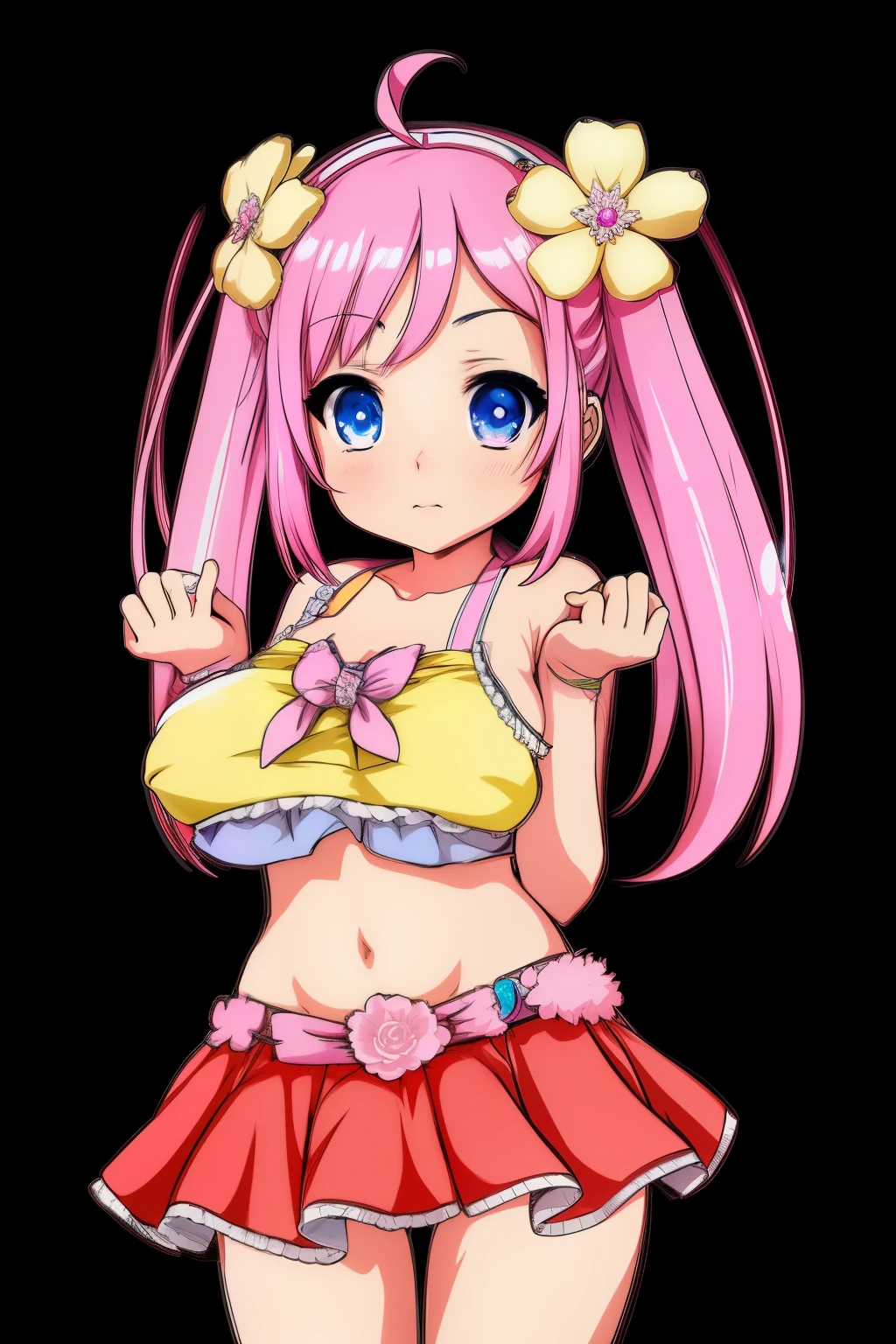 A cartoon girl with pink hair and a yellow top - SeaArt AI