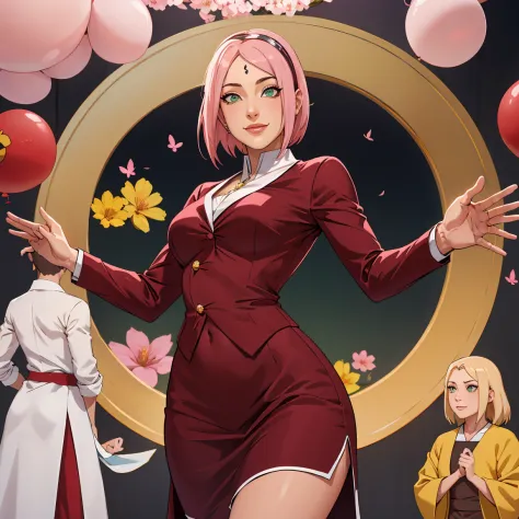 (((Traje formal))), Obra maestra， La mejor calidad en el mejor de los casos， 1girll， Sakura Haruno， senos grandes，Vestimenta fue...