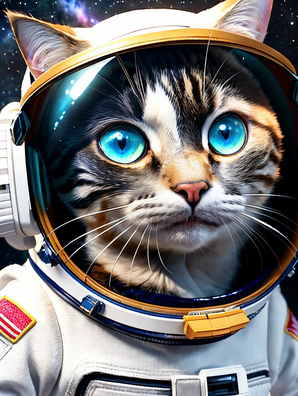 a close up of a cat wearing a space suit, digital art, by Ryan Yee, zbrush central contest winner, 9gag, cute 3 d render, illustration of a cat, in style of nanospace, very detailed illustration, ruan cute vtuber, (extremely detailed, cute cartoon, with a space suit on