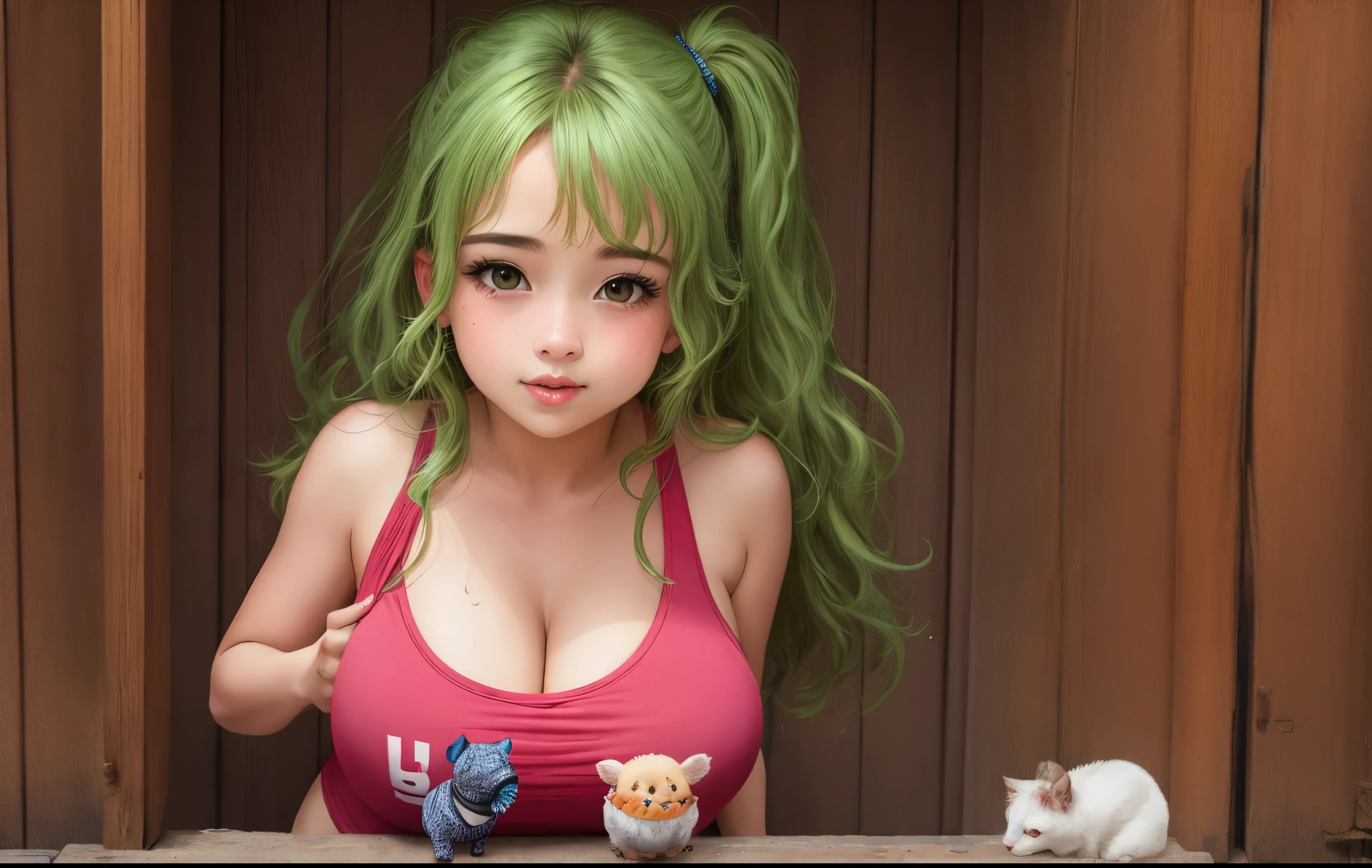 Anime girl with green hair and green hair posing for a picture - SeaArt AI