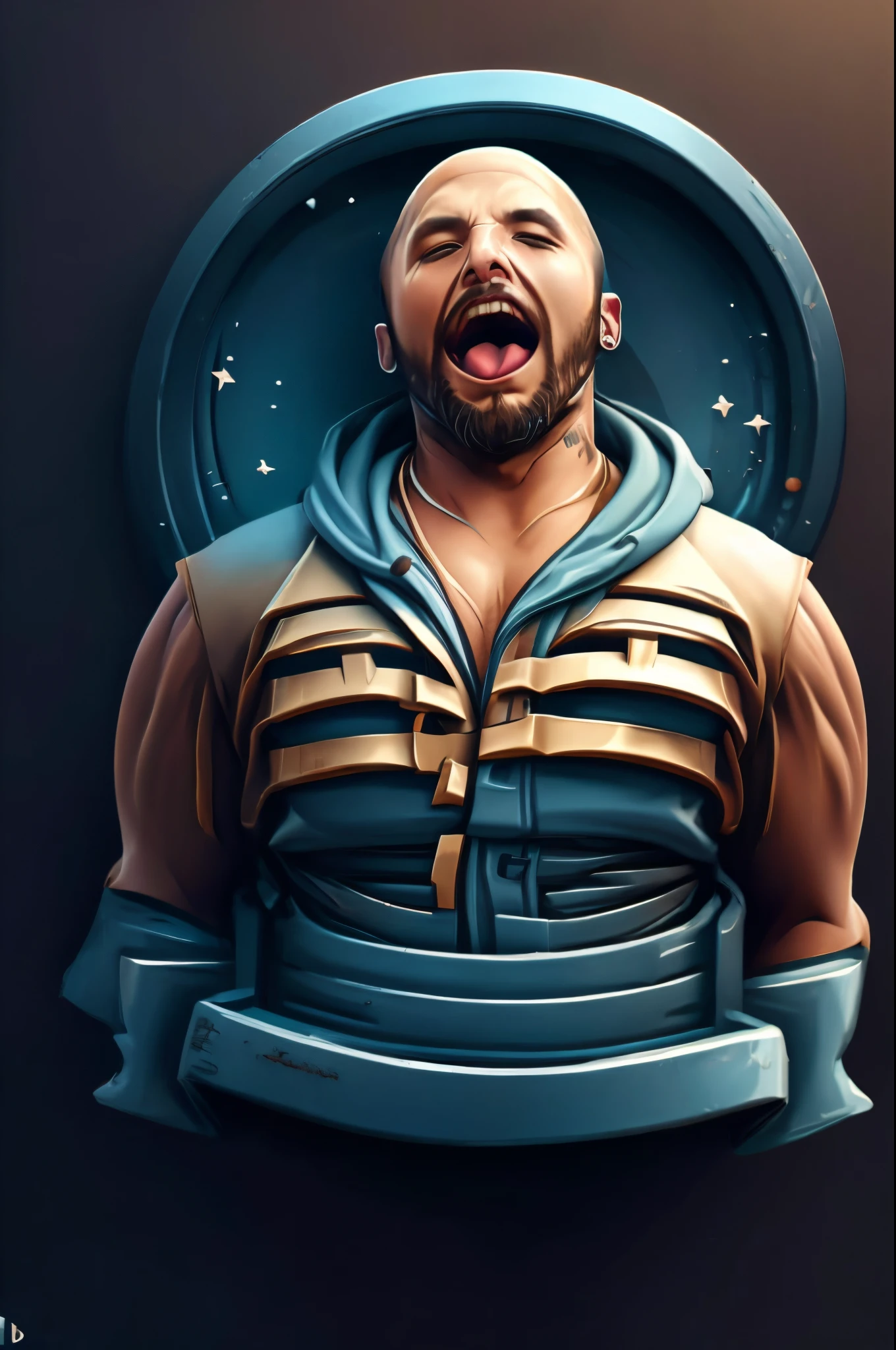 A man with a beard and a jacket on is laughing - SeaArt AI