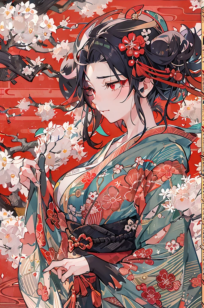 {{{ukiyoe painting_styled}}},{{Flat_styled}},{simple_colours},{{{tmasterpiece}}},{katsushika_Hokusai},long_the hair,the hair_florals,{{Black_the hair}},Red_The eye,Red_Skysky,{China-style},{{{The best_quality}}},komono,{{ultra - detailed}},{illustratio},KaedeDG_foliage_flight,{{1个Giant Breast Girl}},{{{Alone}}},{{Show on the_exceedingly_Exquisite_big breasts and big breasts_The beautiful}},Blank_stare at,deactivated_to the_peeping at the viewer,{light wind},{flight_spatter},{flight_petals},ventania,{Gorgeous and rich graphics}