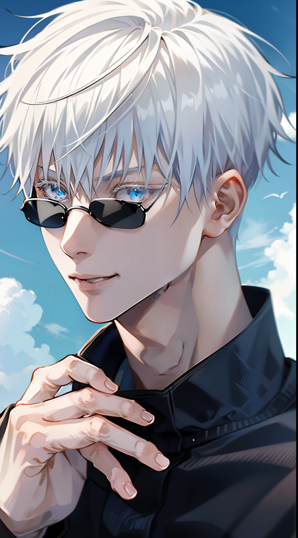 Anime guy with white hair and sunglasses looking at the camera - SeaArt AI