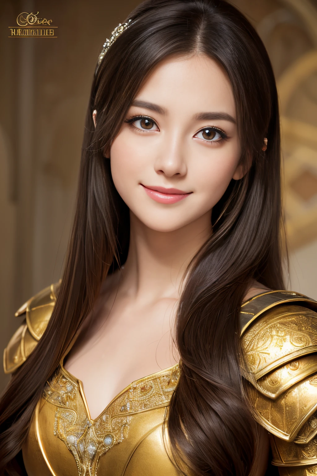 (​masterpiece,top-quality,超A high resolution), Medieval European aristocracy、royal princess、doress、armor、masutepiece, Best Quality, Illustration, Ultra-detailed, finely detail, hight resolution, 8K、The face of the golden ratio、dark and bright big eyes、long lashes、eye line、lipgloss、Neat and adorable smile