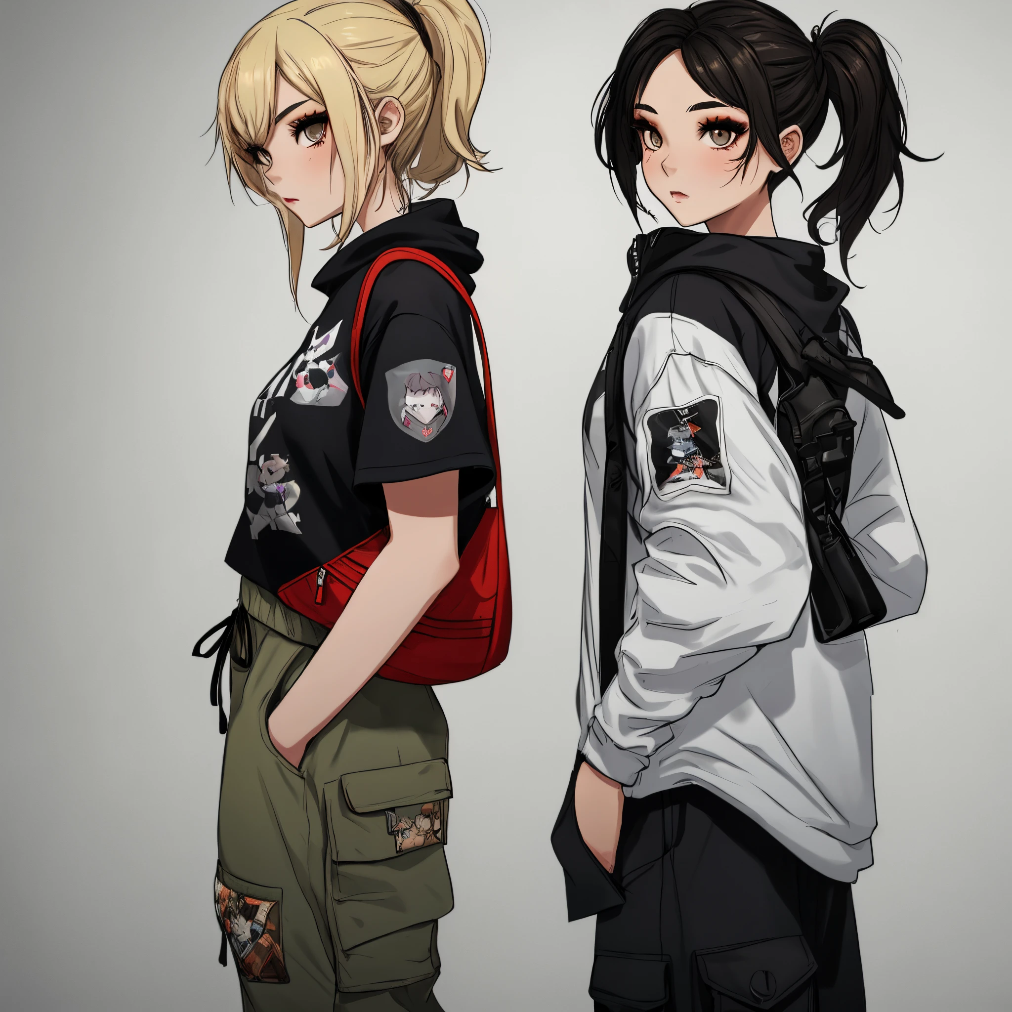 Two anime girls with backpacks standing next to each other - SeaArt AI