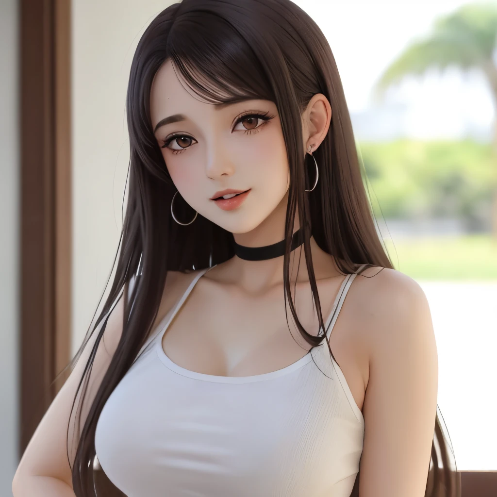 A woman with long black hair wearing a white top and black pants - SeaArt AI