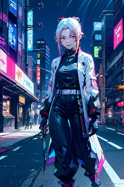 (best quality, masterpiece:1.2), (detailed skin:1.1), two-tone lighting, cyberpunk, ray tracing, HDR, 1girl, akira costume, unma...