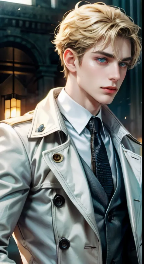 beautiful young boy, White trench coat