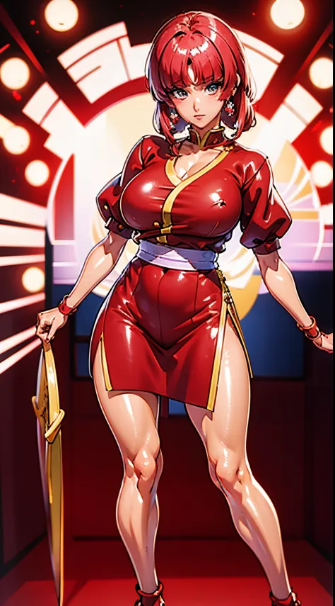 Ranma anime female version, wearing red shirt, beautiful, hot, high quality, intricate details, 8k, super detailed, hyper detail...