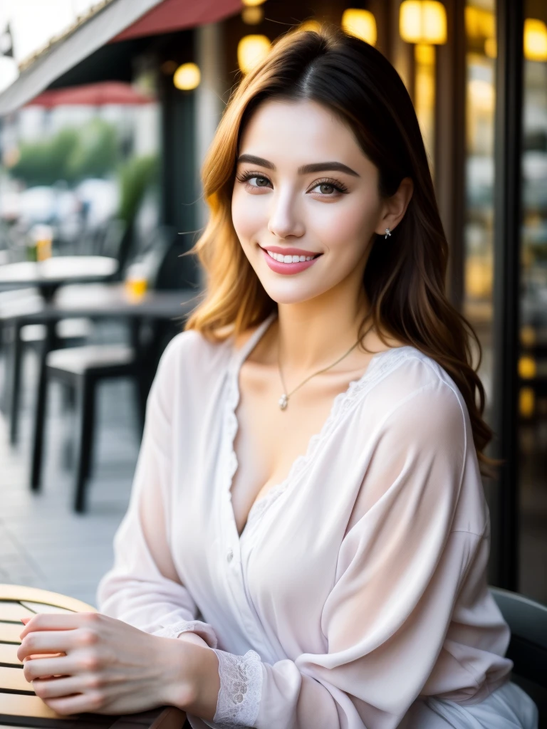 Fashion Model 25 Years Old Relaxing On The Cafe Terrace [[[close Up