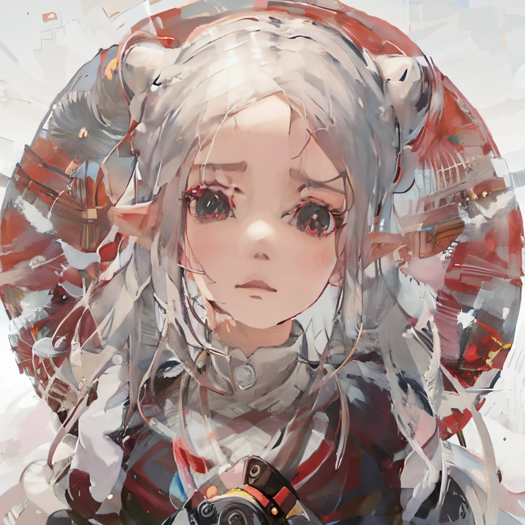anime girl with long white hair parted in the middle, hair split in the middle with buns and pink eyes angry eyebrows elf ears, anime styled digital art, digital art on pixiv, digital anime art, detailed digital anime art, guweiz on pixiv artstation, guweiz, zerochan art, guweiz on artstation pixiv, digital anime illustration, anime style art