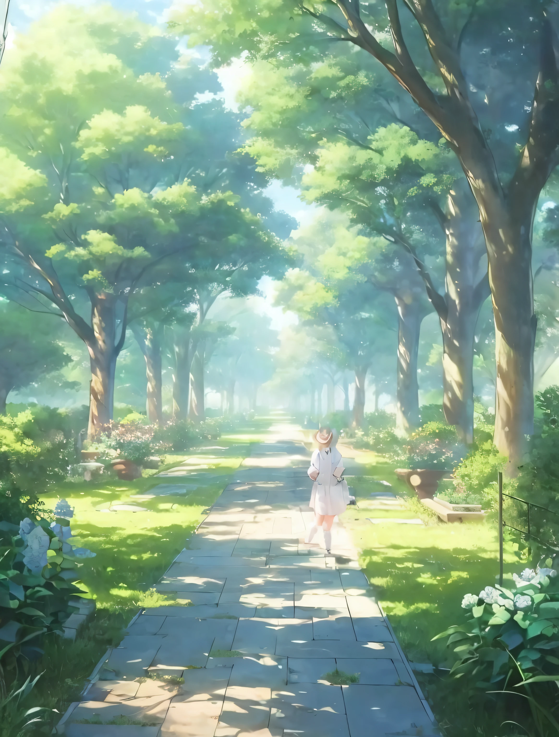 Anime Cameltoe Porn - Anime girl walking down a path in a park with trees - SeaArt AI
