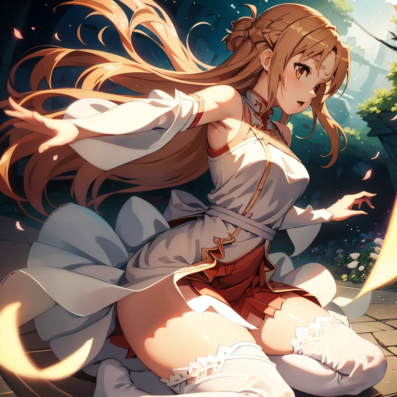 Anime girl with long hair sitting on the ground with her legs crossed -  SeaArt AI