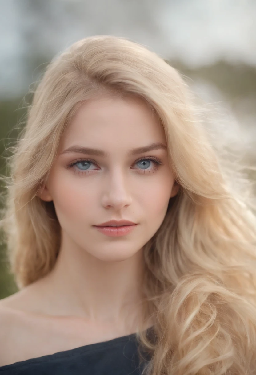 A close up of a woman with long blonde hair and blue eyes - SeaArt AI