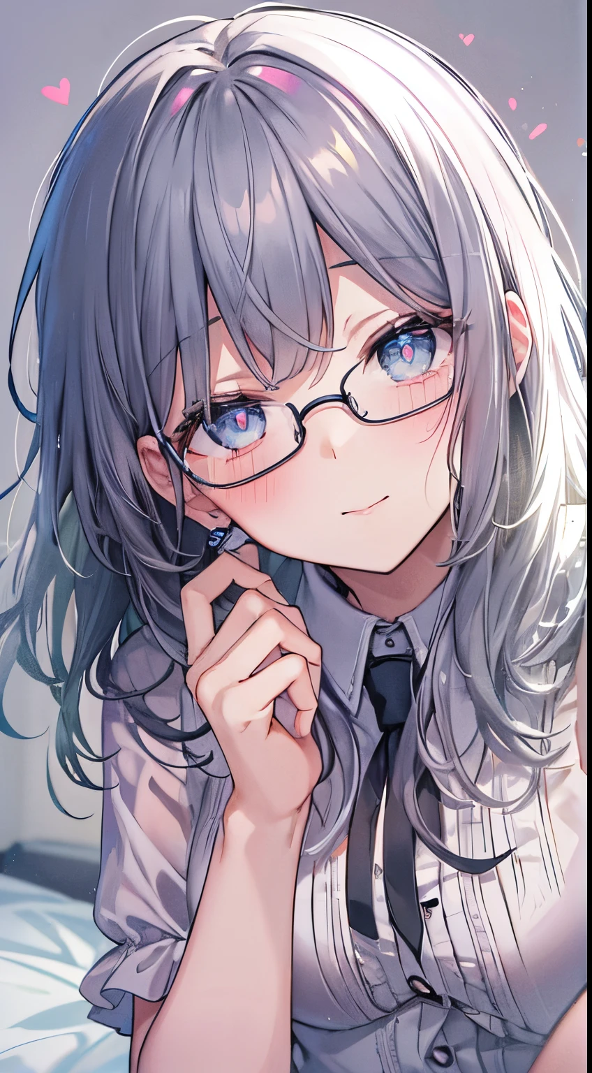 Chica anime con gafas y corbata tumbada en una cama. - SeaArt AI