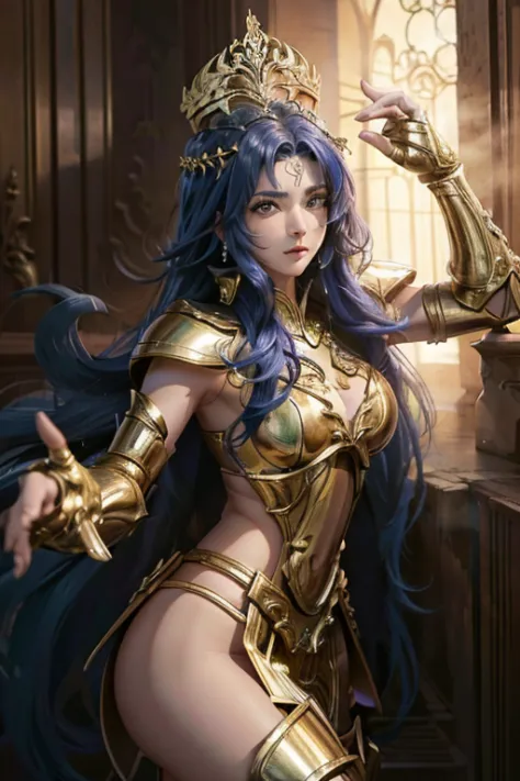 (8k, melhor qualidade, obra prima:1.2) pose sensual, uma garota muito sexy em Saint Seiya, armadura tipo bikini, olhos detalhado...