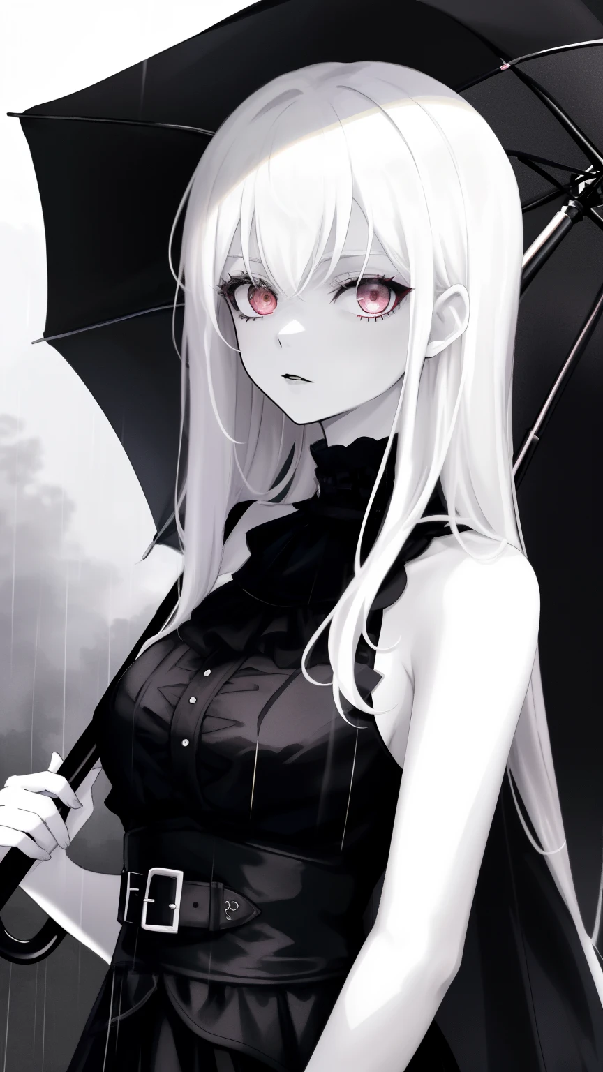 Anime girl with white hair and black dress holding an umbrella - SeaArt AI