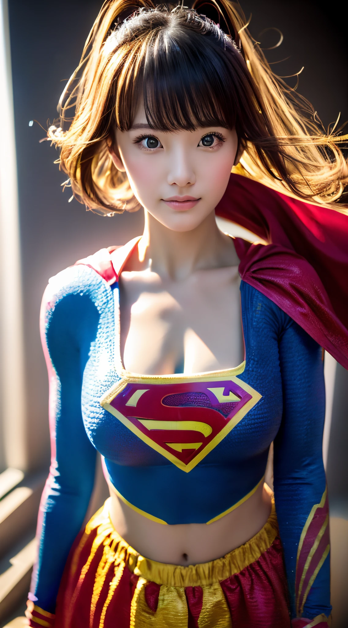 (Best Quality:1.33), (masutepiece:1.32),(semi - realistic:1.3), Amazing photoshoot as Supergirl、(Detailed:1.8),(Skin Details, 4K:1.2), dappled light, analog style, (look at viewr), (Skin Texture), (Film grain), (ultra realistic textured skin:1.3), Cinematic Light, side lights, 超A high resolution, Best Shadow, raw, (Dutch Angle:1.1)、(((Powerful punch)))