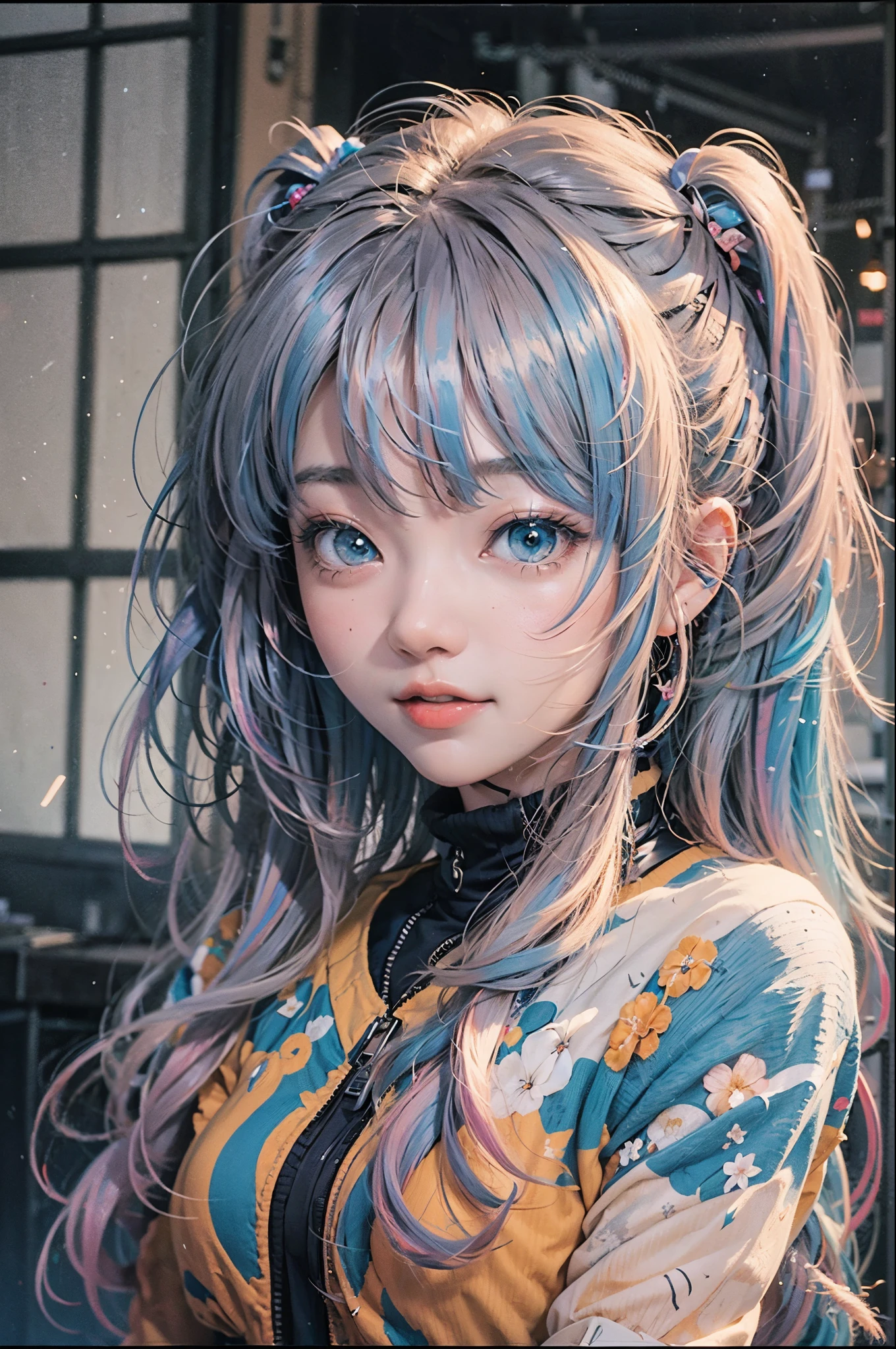 fille animée aux cheveux colorés, Beau, kawaii,HD,4k -- --auto --s2