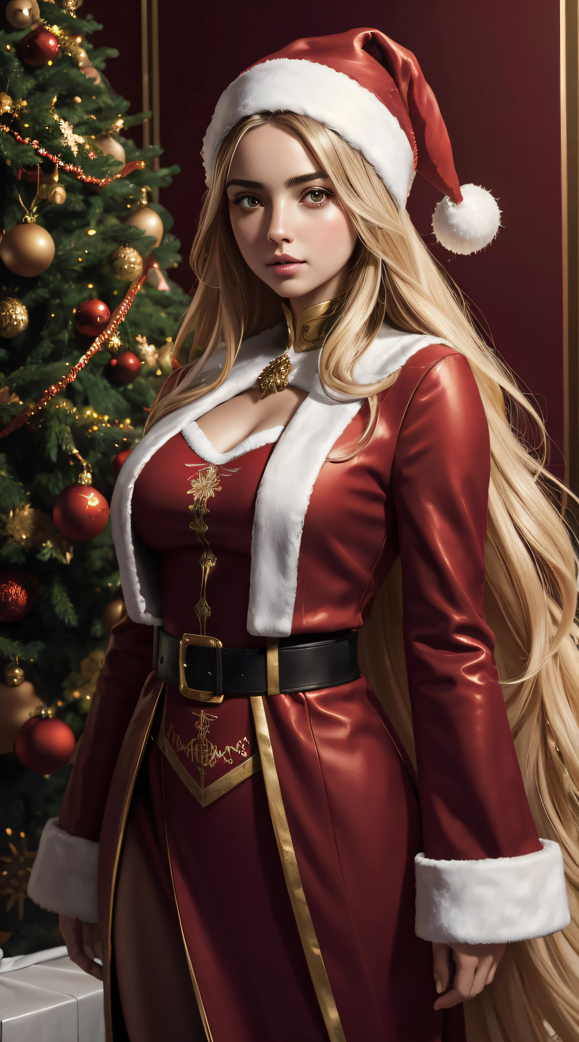 Ana de Armas, Santa Claus sexy clothes, stand in front of the Christmas tree, character portrait, 3 9 9 0 s, long hair, intricate, elegant, highly detailed, digital painting, artstation, concept art, smooth, sharp focus, illustration, art by wlop, charlie bowater and alexandra fomina, no watermark