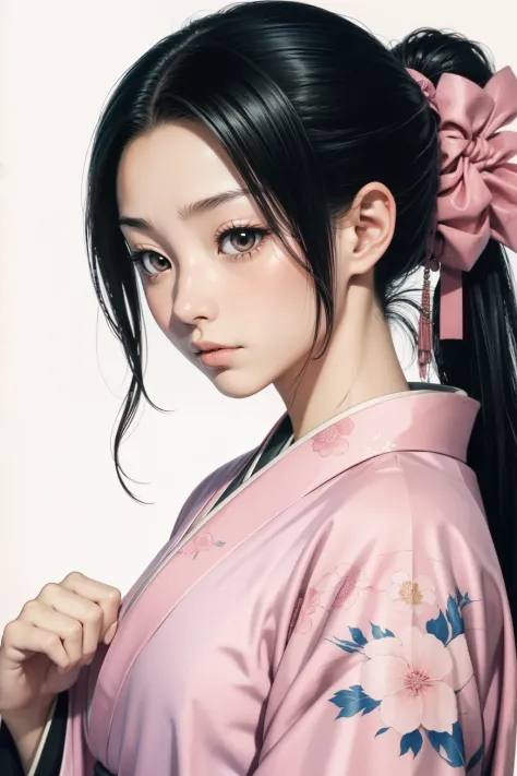 a close up of a person in a pink kimono, coloured manga scan, sui ishida art manga, inspired by kusumi morikage, female samurai,...