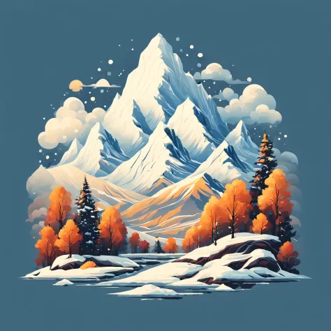 t-shirt design, painting of a snow mountain with big snowfall, a detailed painting by Petros Afshar, shutterstock contest winner, environmental art, detailed painting, outlined art, 2d game art, isolated background for logo