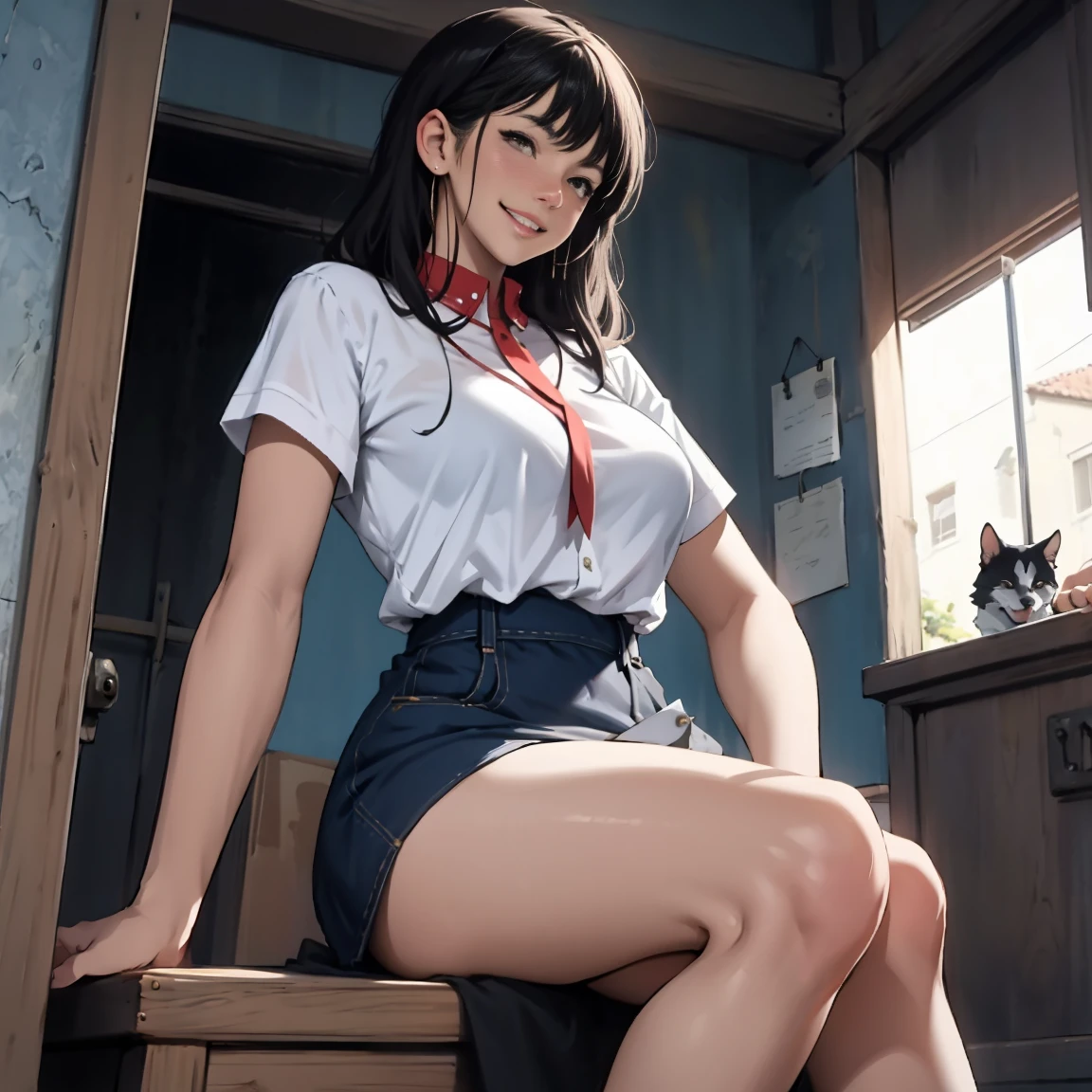 Anime girl sitting on a chair in a room with a window - SeaArt AI