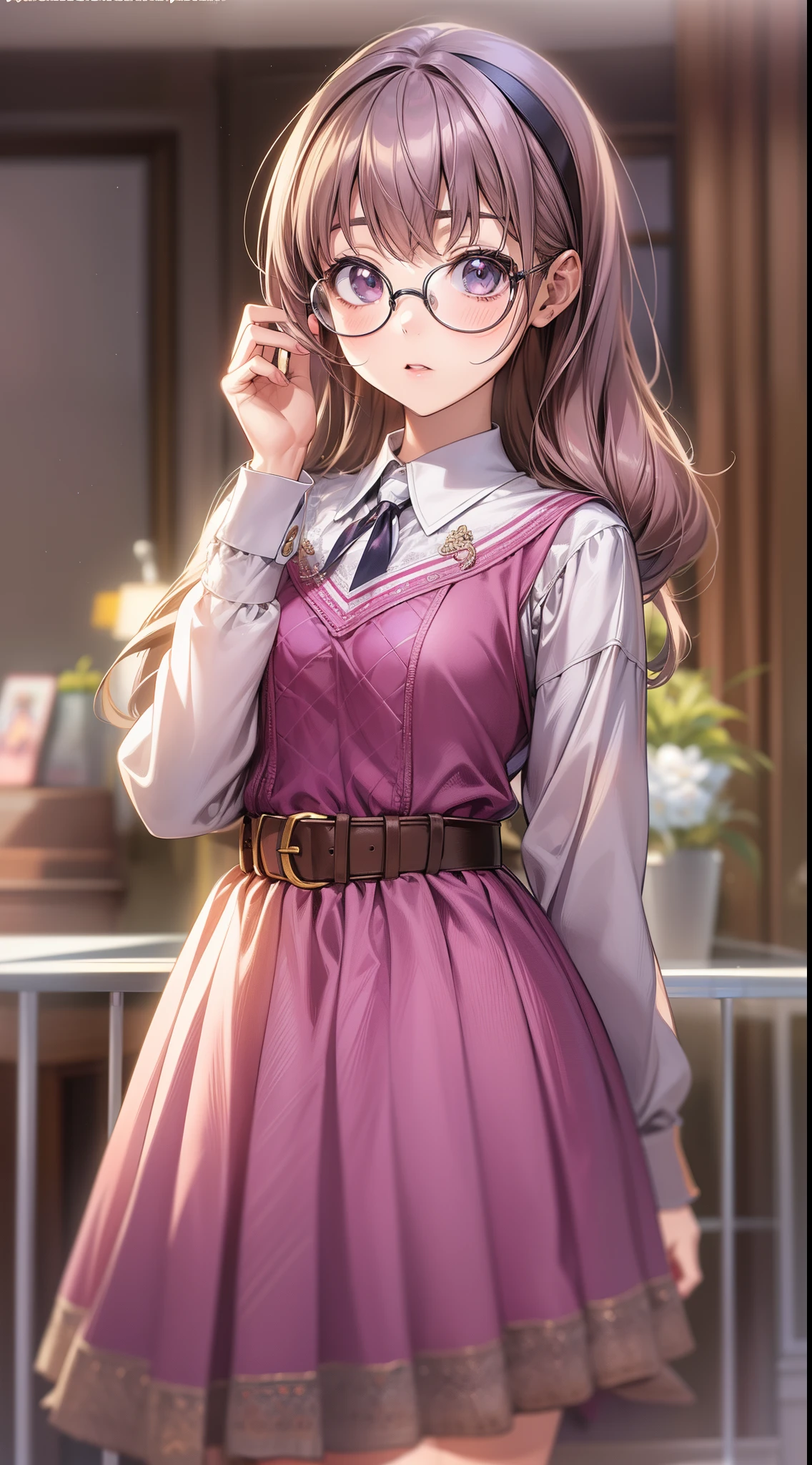 Anime girl in a dress and glasses talking on a cell phone - SeaArt AI