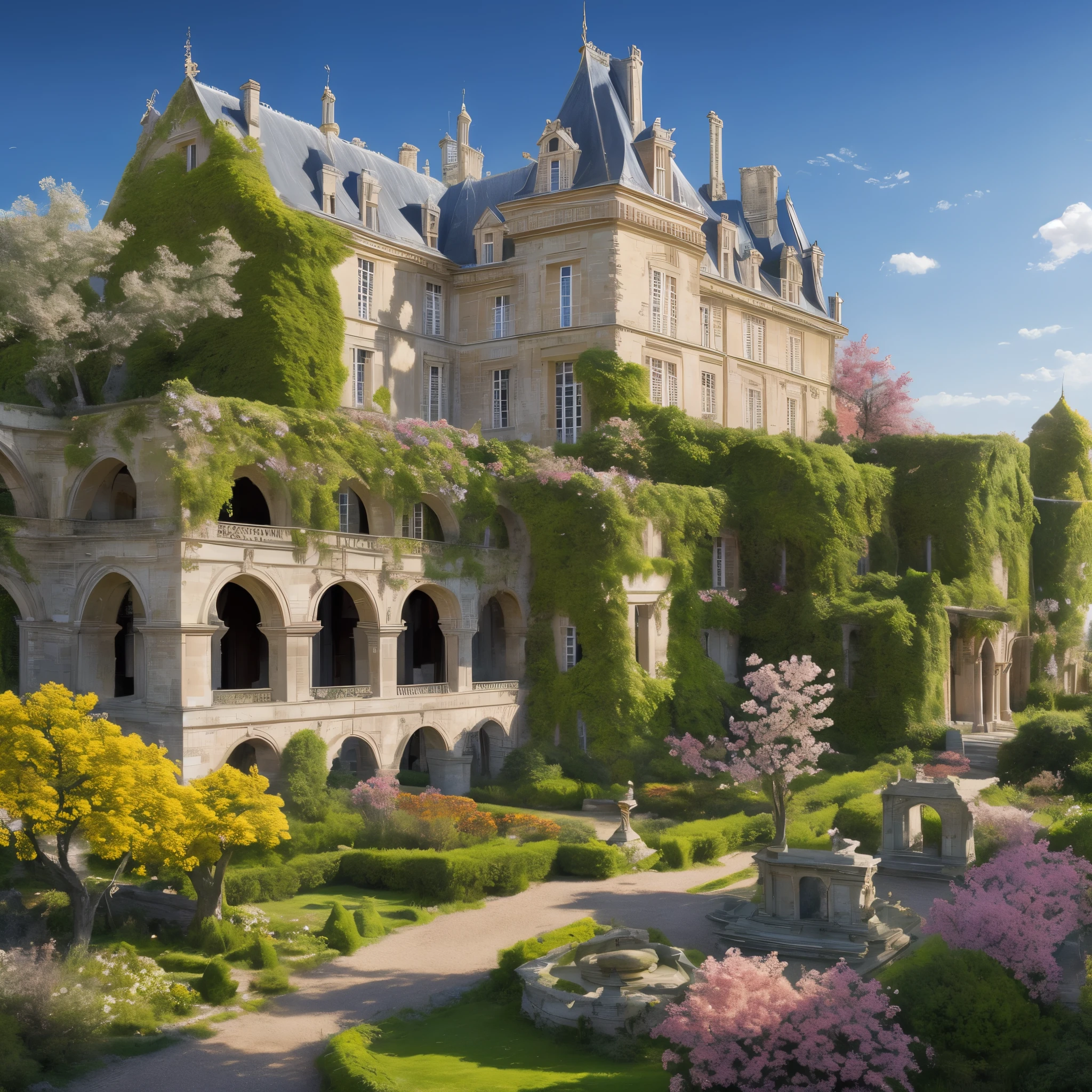 Un château, des cerisiers en fleurs, des samouraï et des dragons dans un univers mystique