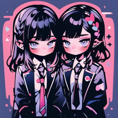 Romance students, two girls students in school uniform, lesbian couple, tall and thin, beautiful, alumnaxalumna, classmates