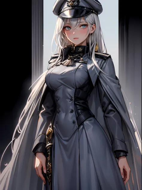 personagem de anime vestido de uniforme com espada e capa, de meninas da linha de frente, detalhes finos. meninas da linha de fr...