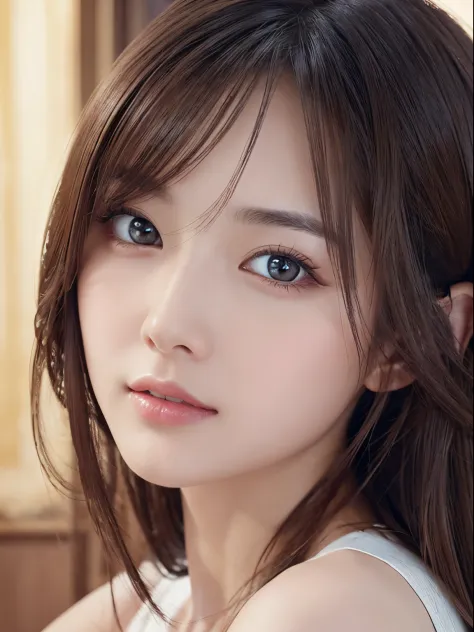 ​masterpiece、1 beautiful girl、detailed brown eyes、Puffy eyes、top-quality, 超A high resolution, (Realisticity: 1.4), cinematlic lighting、(japanes)、Asian Beauty、Super beauty、age19、Beautiful skin、A slender、(Look at viewers)、(A hyper-realistic)、(hight resolutio...