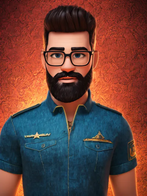 A man with a beard and glasses in a PivaArts style masterpiece:1.2. The artwork showcases a male character with a detailed and r...