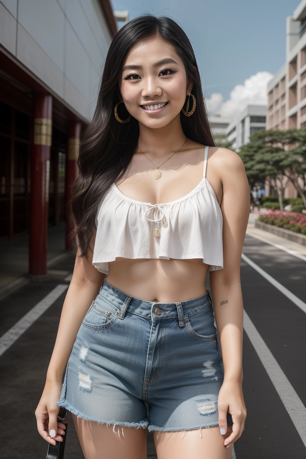 8k, highest quality, ultra details, Chinese-Indonesian campus idol named Evelyn, active in student organizations, leading and empowering her peers to create a positive impact.