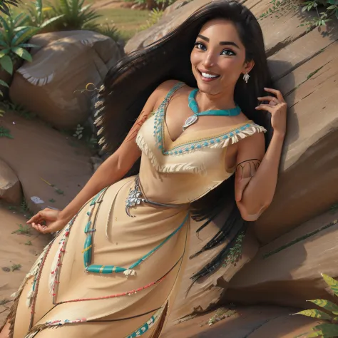 (pocahontaswaifu:1), sorriso, bonito, pose fofa, olhando para o espectador, coxas grossas, (tribal, vestido:1),

(realista: 1.2)...