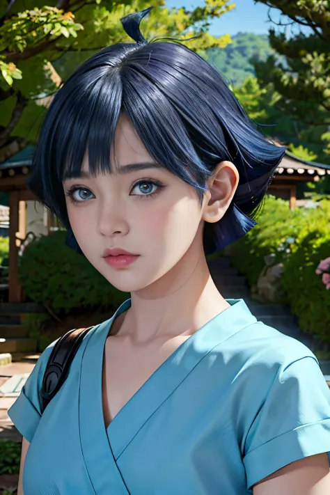 ,Uzumaki Himawari , Realive in anime , from realistic ,perffect charakter ,quality detail , blu hair , UHD , HDR , cute girl , t...